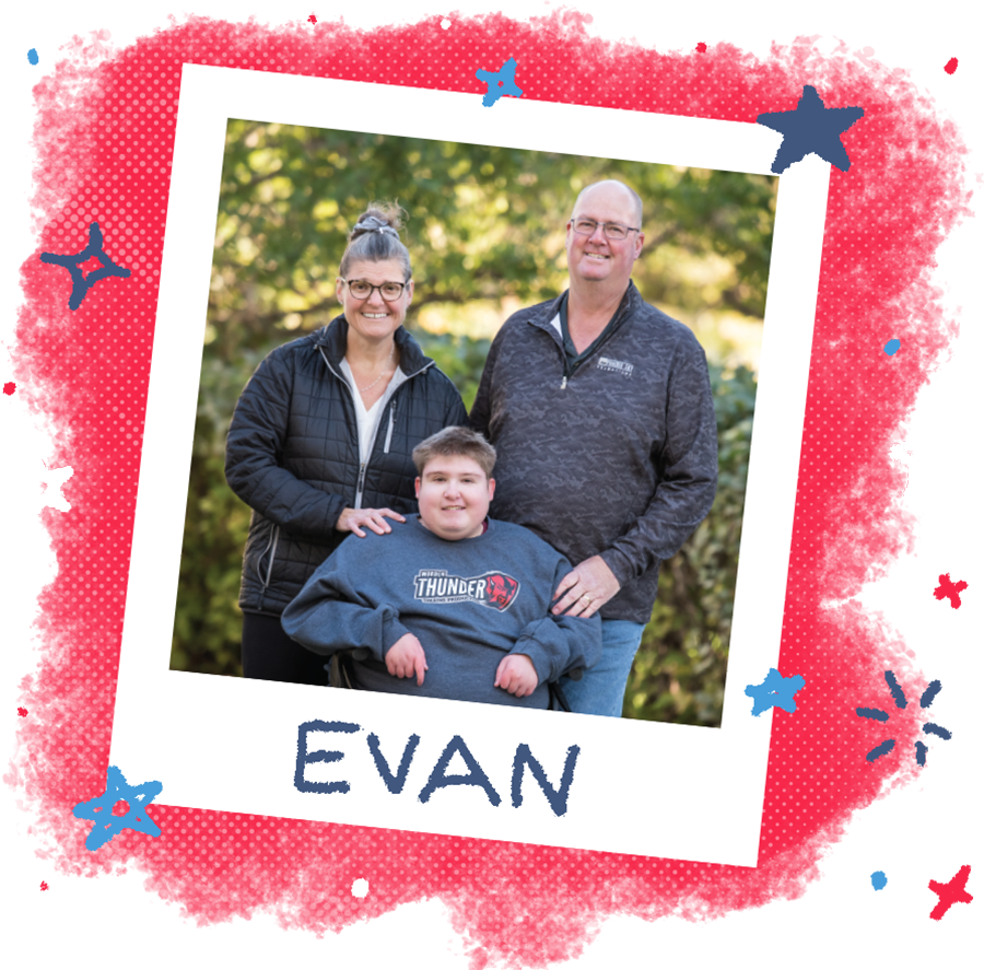 Evan with family smiling outdoors