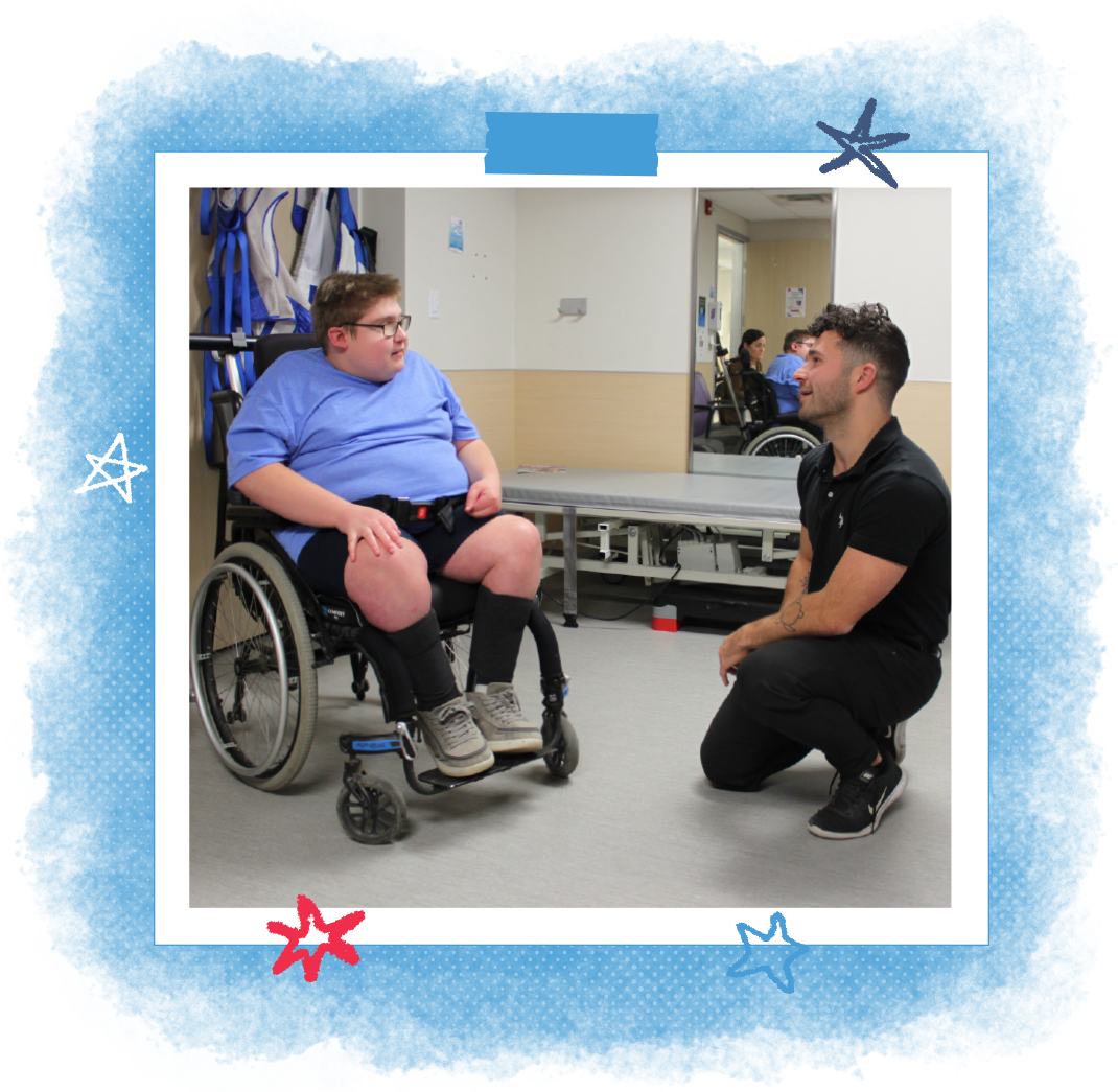 Evan sitting, speaking with therapist